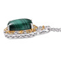 side view of malachite and cabochon white zircon pendant necklace in two-tone 18k yellow gold and rhodium over sterling silver