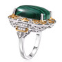 side view of malachite and cabochon white zircon ring in two-tone 18k yellow gold and rhodium over sterling silver