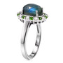 side view of labradorite chrome cabochon diopside and zircon halo ring in rhodium over sterling silver