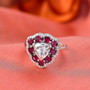 moissanite anthill garnet and white zircon trillion double halo rhodium over sterling silver ring live studio