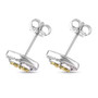 side view of yellow diamond (ir) and white diamond cluster halo earrings in rhodium over sterling silver