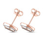 side view brown and white diamond halo stud earrings with rose gold posts