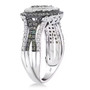 side view green and white diamond halo ring with split shank