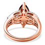 back view of marquise garnet and moissanite ring in 18k rose gold over sterling silver