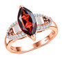 front view of marquise garnet and moissanite ring in 18k rose gold over sterling silver