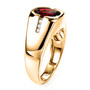 side view of oval garnet and moissanite gents ring in 18k yellow gold over sterling silver
