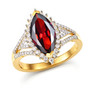 front view of marquise garnet and moissanite ring in 18k yellow gold over sterling silver