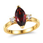marquise garnet and moissanite three stone ring in 18k yellow gold over sterling silver