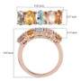 aquamarine and morganite heliodor five stone band ring in 18k rose gold over sterling silver shown for size comparison