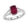 front view of cushion ruby (ff) and moissanite ring in rhodium over sterling silver