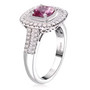 side view of pink sapphire and diamond double halo ring in 950 platinum