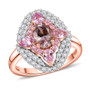 morganite pink sapphire and moissanite rose gold over sterling silver ring front