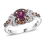 rhodolite garnet brown and white zircon rhodium over sterling silver ring front