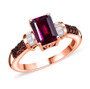 front view of rhodolite garnet brown and white zircon ring in 18k rose gold over sterling silver