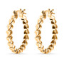 angled view of heart link hoop earrings in 14k yellow gold 9 9g