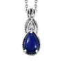 front view of lapis lazuli and white topaz pear pendant necklace in rhodium over sterling silver