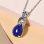 lapis lazuli and white topaz pear pendant necklace in rhodium over sterling silver shown in a lifestyle photo