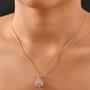pink spinel and white zircon floral cluster pendant necklace in 18k rose gold over sterling silver worn around the neck