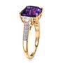 side view of amethyst and lab diamond ring in 10k yellow gold