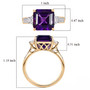 full view of amethyst and lab diamond ring in 10k yellow gold