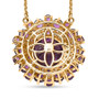back view of amethyst and moissanite fancy cut cocktail cluster necklace in 18k yellow gold over sterling silver