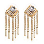 back view of amethyst and moissanite tassel earrings in 18k yellow gold over sterling silver