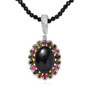 front view of black multi tourmaline zircon and black spinel beaded pendant necklace in rhodium over sterling silver