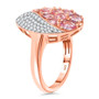 side view of pink spinel pear shaped and moissanite pear cluster ring in 18k rose gold over sterling silver