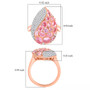 pink spinel pear shaped and moissanite pear cluster ring in 18k rose gold over sterling silver shown for size comparison
