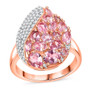 front view of pink spinel pear shaped and moissanite pear cluster ring in 18k rose gold over sterling silver