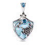 front view of larimar and blue quartz doublet turtle pendant necklace in rhodium over sterling silver