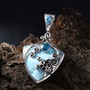 larimar and blue quartz doublet turtle pendant necklace in rhodium over sterling silver