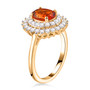 side view of madeira citrine and white zircon double halo ring in 18k yellow gold over sterling silver