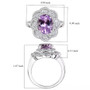 kunzite and diamond flower shaped halo ring in rhodium over sterling silver scale measurements