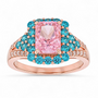 pink blue and white cubic zirconia halo ring in 18k rose gold over sterling silver front view