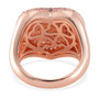 back view of pink cubic zirconia pave heart cluster ring in 18k rose gold over sterling silver