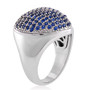 side view of blue cubic zirconia pave heart cluster ring in rhodium over sterling silver