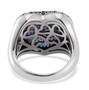 back view of blue cubic zirconia pave heart cluster ring in rhodium over sterling silver