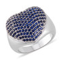 front view of blue cubic zirconia pave heart cluster ring in rhodium over sterling silver