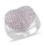 front view of white cubic zirconia pave heart cluster ring in rhodium over sterling silver