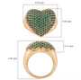 green cubic zirconia pave heart cluster ring in 18k yellow gold over sterling silver