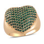 green cubic zirconia pave heart ring in 18k yellow gold over sterling silver front view