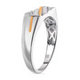 side view of moissanite cluster gents ring in 18k yellow gold and rhodium over sterling silver