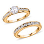 moissanite bridal ring set engagement ring and band in 18k yellow gold over sterling silver
