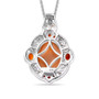back view of peach moonstone citrine and garnet two-tone pendant necklace in 18k yellow gold and rhodium over sterling silver