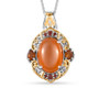 front view of peach moonstone citrine and garnet two-tone pendant necklace in 18k yellow gold and rhodium over sterling silver