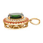 side view of chrome diopside and diamond padparadscha sapphire double halo pendant necklace in 10k yellow gold