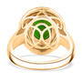 back view of chrome diopside and diamond padparadscha sapphire double halo ring in 10k yellow gold