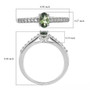 green apatite and white zircon oval solitaire ring in rhodium over sterling silver shown for size comparison