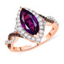 marquise amethyst halo ring with white and brown zircon in 18k rose gold over sterling silver front view